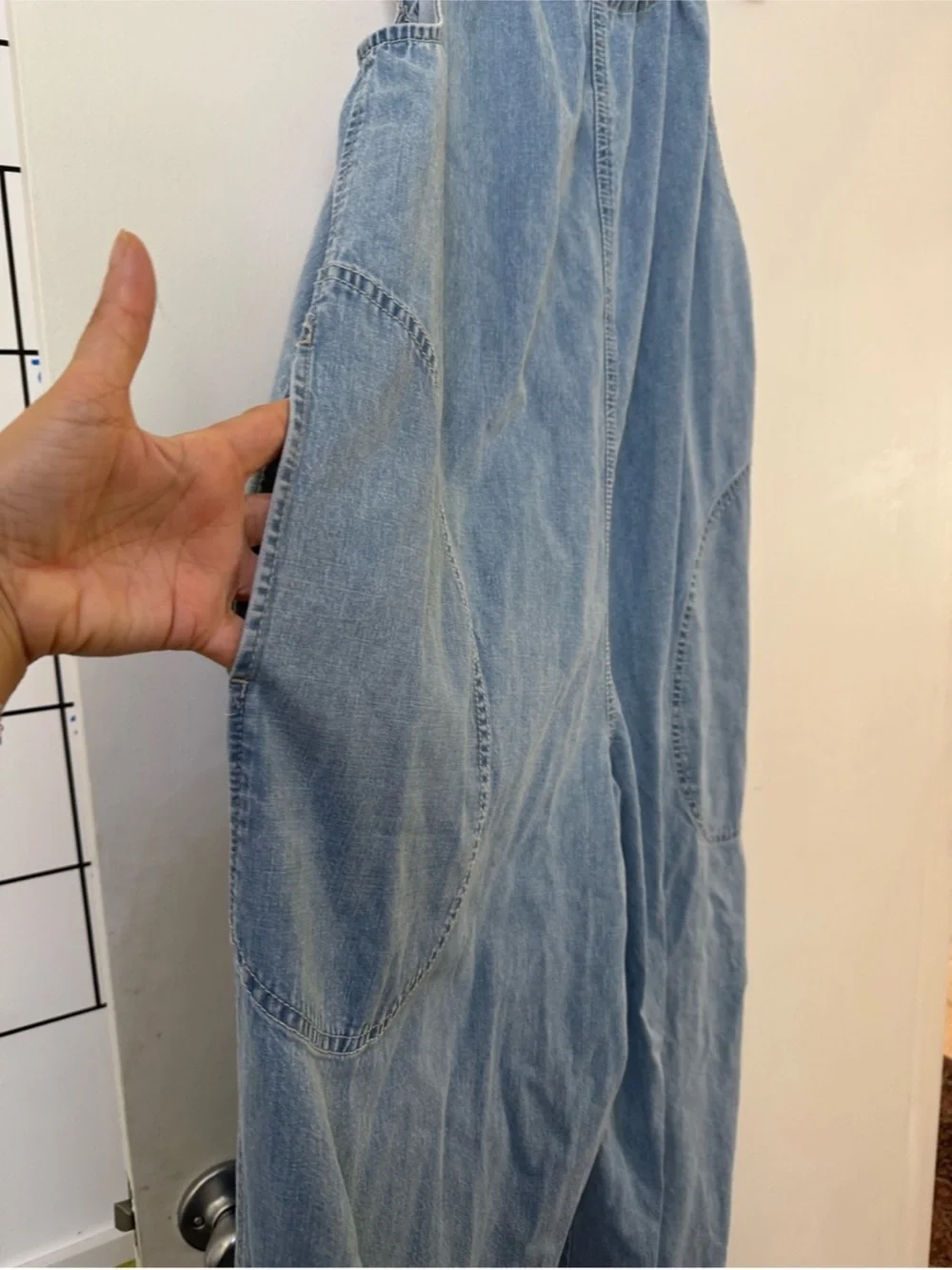Free People Light Blue Wide-Leg Denim Jumpsuit